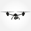 Drone icon. Quadcopter black silhouette with camera. Vector illustration